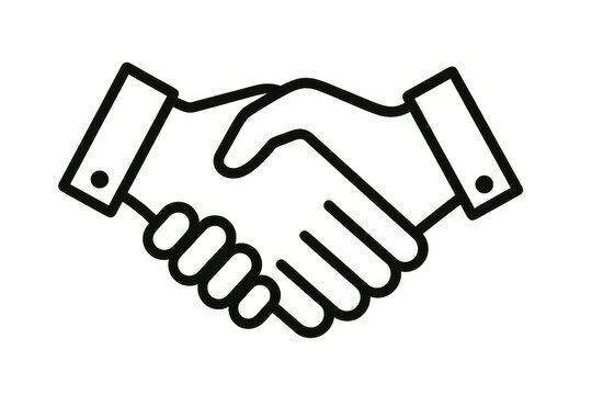 Two hands shaking in business agreement. Minimalist outline icon isolated on white background