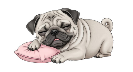 Isolated Pug Sleeping on Pillow