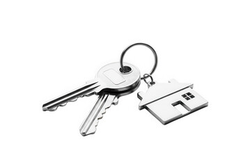 House keys with house shaped keychain real estate isolated on transparent background