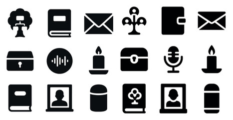 Communication solid icons set &ndash; email, message symbols in flat silhouette style