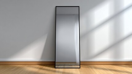 Full-length mirror in a room with sunlight
