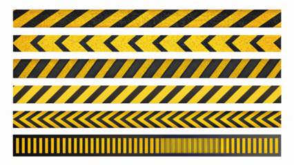 Caution Tape Textures Yellow  Black Warning Stripes Chevron Patterns  Borders for Design Projects Isolated On Transparent Background