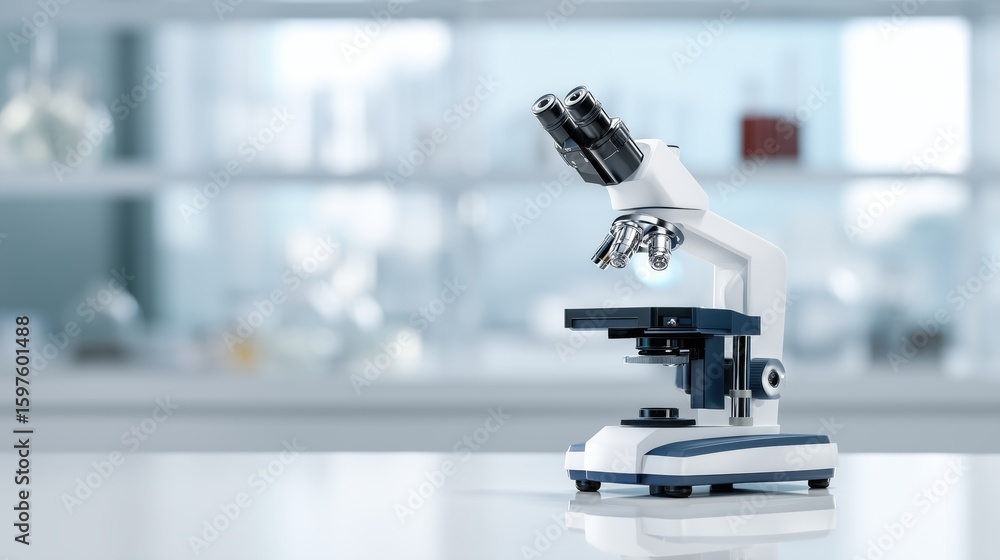Poster high-quality laboratory microscope on a countertop in a modern research lab