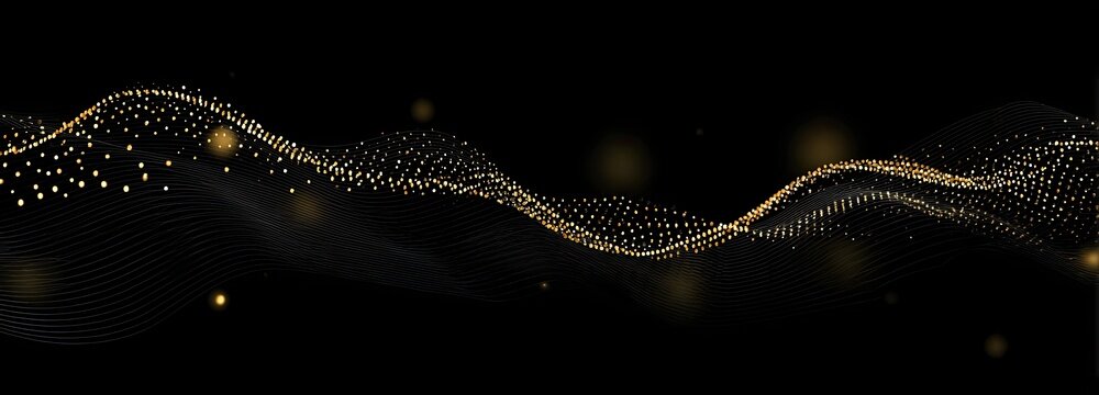 Abstract gold particles flowing over a dark background