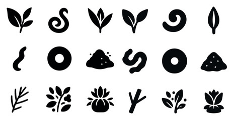 Plant and foliage silhouette icons set – solid, filled, nature and botanical symbols