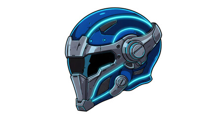 Futuristic Blue Helmet with Neon Glow on Transparent Background
