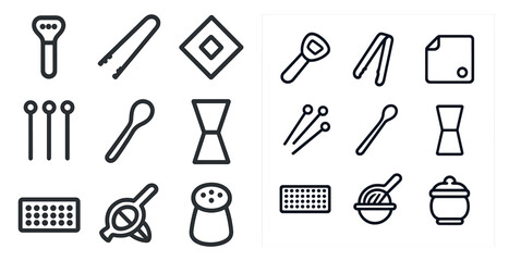 Kitchen utensils line icons set – flat, outline, cooking and culinary tools