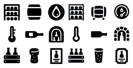 Wine and beverage solid icons set &ndash; filled, drink, bar symbols for hospitality