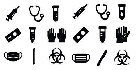 Healthcare and medical solid icons set &ndash; silhouette, filled, doctor and health symbols