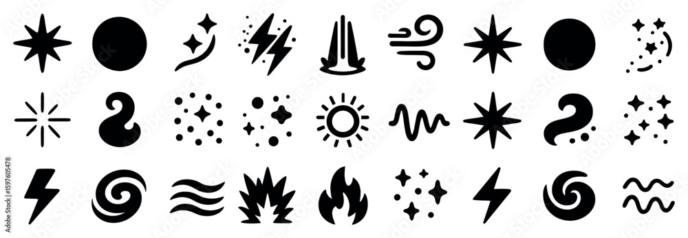 Poster abstract elements solid icons set – bold, filled, shapes and design symbols