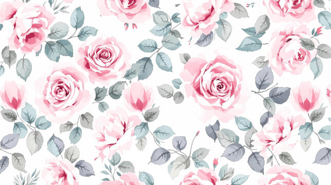 seamless pattern with pink rose flowers