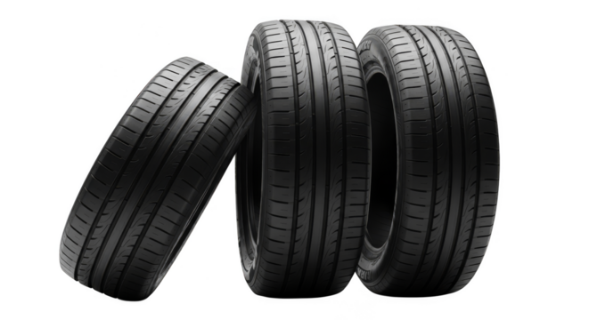 New Car Tires Stack Black Background
