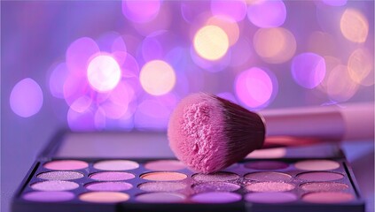 Close-up of makeup palette and brush