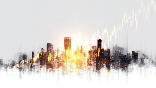 Cityscape with financial data overlay