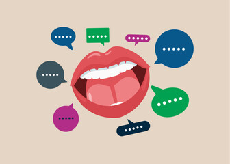 Talks a lot and without stopping. Productive dialogue between. Art corporate communication. Flat vector illustration © Vadym