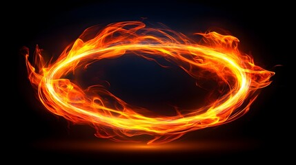 Abstract oval ring of fire against a dark background.