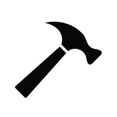 Black Silhouette of a Hammer on a White Background for Construction Use