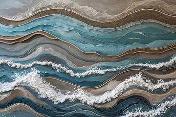 Whimsical Azure and Taupe Shore Backdrop with Waves and Water Texture