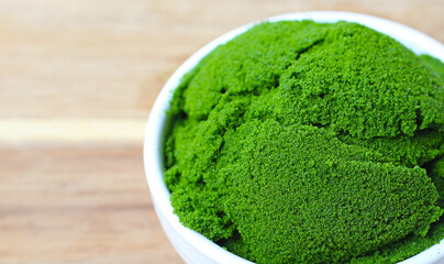 Wolffia,water meal, the world’s smallest flowering plant, edible and rich in protein.