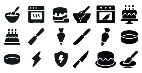 Bakery and cake solid icons set – filled, pastry, dessert symbols