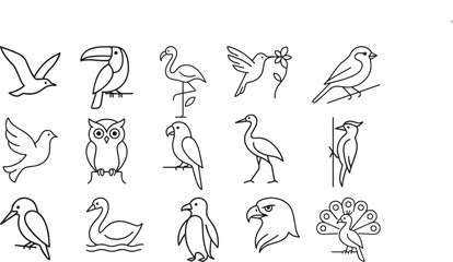 Bird icon set vector line for website, mobile app, presentation, social media