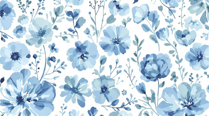 Floral pattern of Blue flowers and leaves on a white background., seamless pattern with flowers