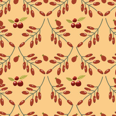 Autumn natural berryies seamless pattern. Square vector pattern flat design for fall season.