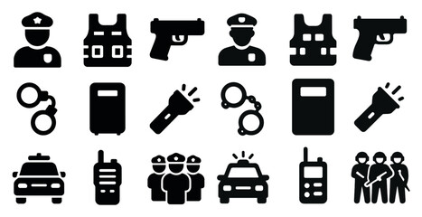 Law enforcement solid icons set – police, crime, security symbols © Coosh448