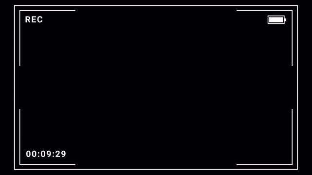 Video camera recorder screen overlay on a transparent background, 4K camcorder interface for video cameras with alpha channel, Camera recording screen interface with 15 second timer.