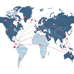 Global Network Map International Connections Worldwide Communication Business Logistics Data Visualization and World Trade Route Illustration Isolated On Transparent Background