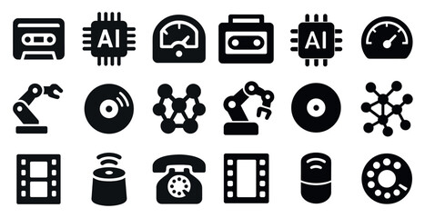 Technology and ai solid icons set &ndash; filled, robotics and digital innovation symbols