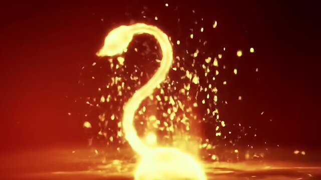 Creative animation of Lord Hanuman&rsquo;s burning tail glowing brightly, golden sparks and particles rising, deep crimson-orange gradient background