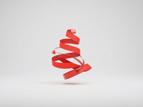 Red Ribbon Spiral Abstract Design Holiday Decoration Elegance Celebration Festive Artistry Lightness Balance Movement Shape Texture Smooth Stylish Cheerful Vibrant Minimal Motion Playful Dynamic 