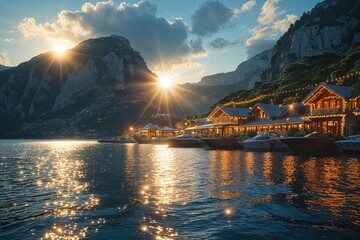 Glowing Marine Landscape with Sunlight and Twinkling Scenery at the Water�s Edge