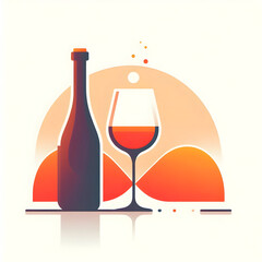 A flat illustration of a wine glass and bottle, showcasing the luxurious bubbles of sparkling wine, designed in a minimalist style on a white background.