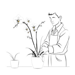 A botanist gently repotting a rare orchid variety