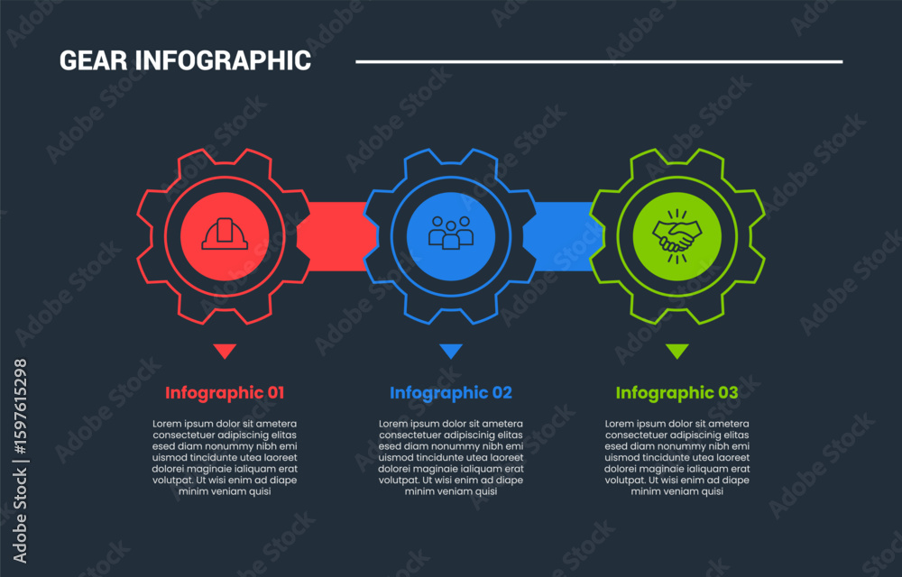 Poster gear shape infographic process diagram with big gear with rectangle connector with small arrow point