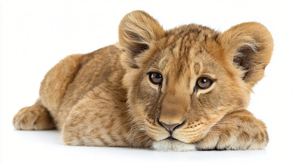 Lion Cub's Serenity: The captivating gaze of a young lion cub, resting peacefully, exudes a sense of calm amidst the vibrant hues of the world. Capturing the essence of youth, innocence.