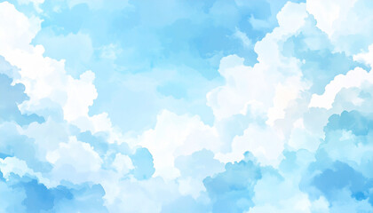 Fototapeta premium Sky of Dreams: A serene vista of a bright, blue sky with fluffy white clouds drifting gently, evoking a sense of peace and tranquility.