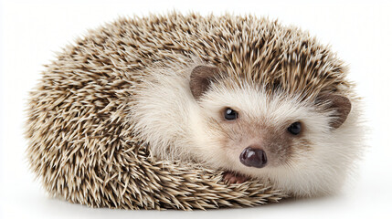 Curled Hedgehog's Close-up: A captivating close-up of a charming hedgehog, curled into a protective ball, its quills creating a unique texture. Its beady eyes peek out.