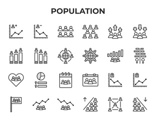 Population Line Icons Set Demographic Society Community Social Global Statistic Chart Report Analysis Infographic Editable Stroke Collection