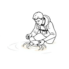 Obraz premium A marine biologist tagging crabs in open tidal pools