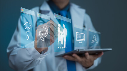 Doctor Interacting with Virtual Healthcare Interface for Telemedicine and Family Health