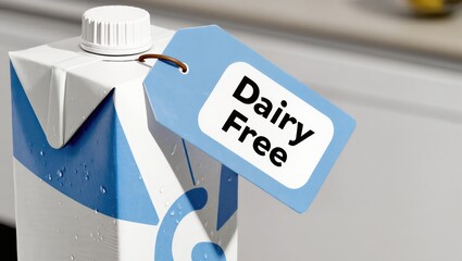 Dairy Free Beverage with Label on Package in a Clean Modern Kitchen Environment