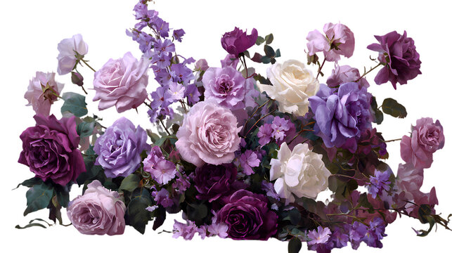 Beautiful arrangement of assorted purple and pink roses isolated on transparent background - Powered by Adobe