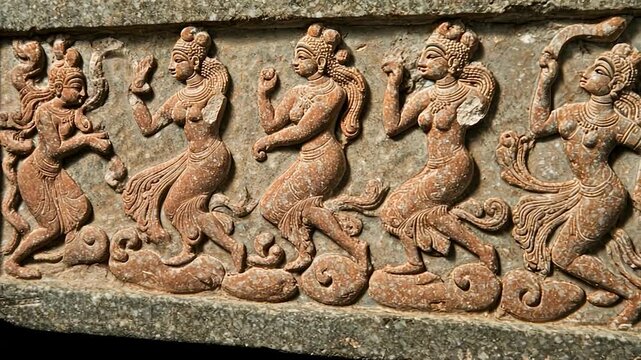 Carved stone relief depicting dancing figures