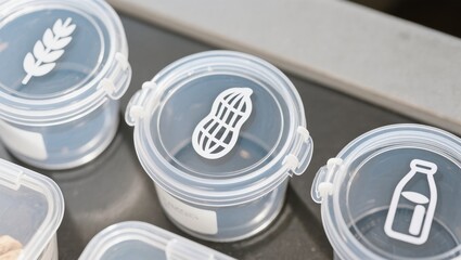 Clear Storage Containers Featuring Food Icons for Organization in Kitchen or Pantry Space