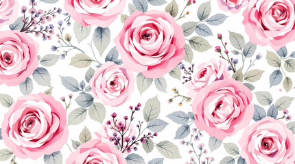 Watercolor background pattern Pink flowers Rose on white background