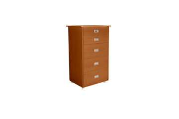 Tall wooden dresser with five silver handle drawers isolated on a transparent background chest of drawers