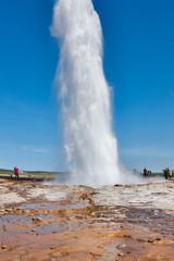 Strokkur geyser belching hot water. South area. Golden Circle. Iceland